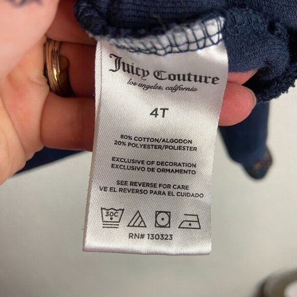 Juicy Couture Kids Size 4T Velour Full Zip Hoodie Sweatshirt Navy Blue Glitter - Picture 4 of 6